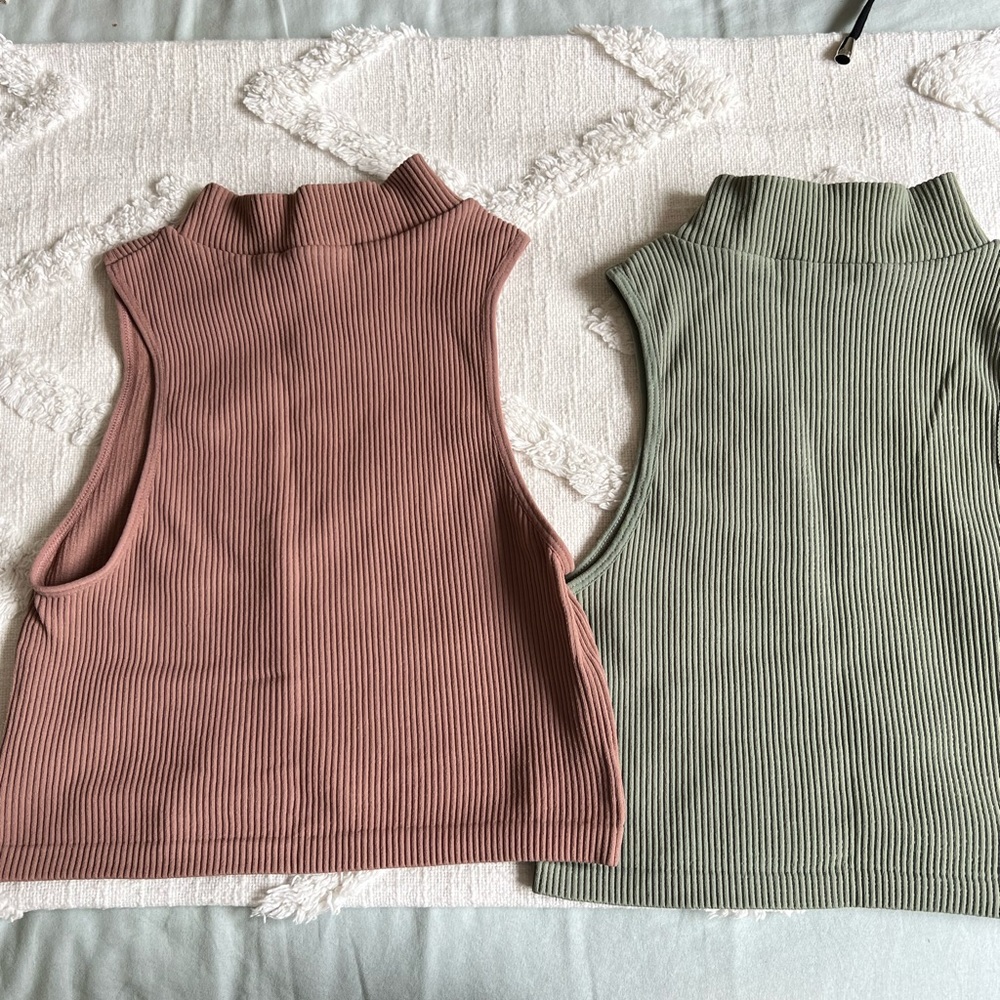 Two Zara mock neck crop tops.